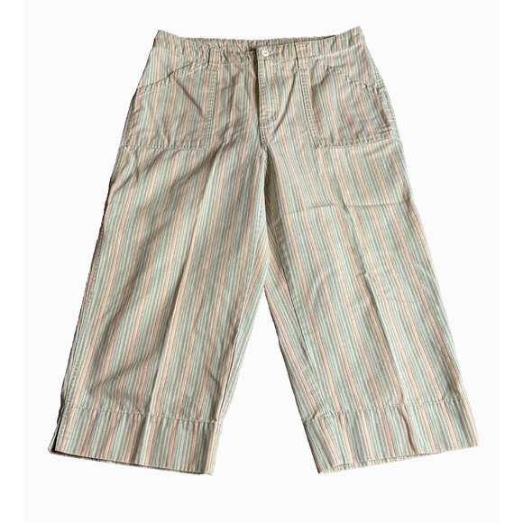 Bill Blass Jeanswear Capri Women's Sz 10 Green Ivory Stripe Carpenter Vintage‎ - Picture 1 of 16